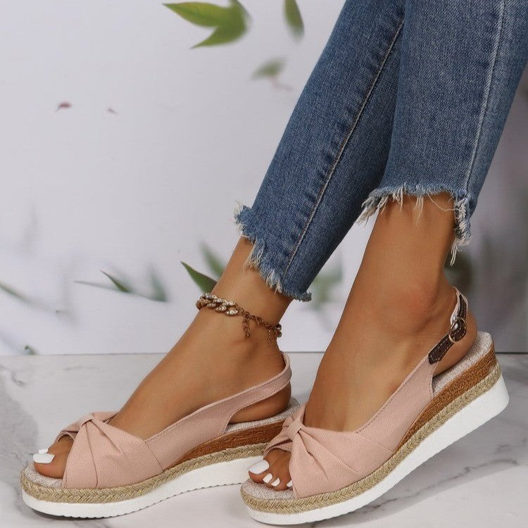 2023 Summer Plus Size Bow Wedge Casual Sandals for Women