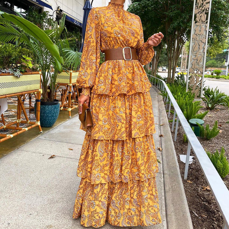 Evarisluxe Ruffled Floral Half-Turtleneck Dress