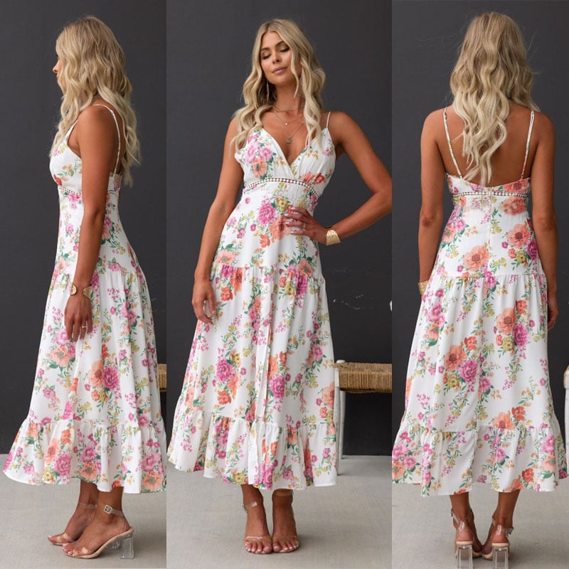 Printed Suspender Slit Dress for Women