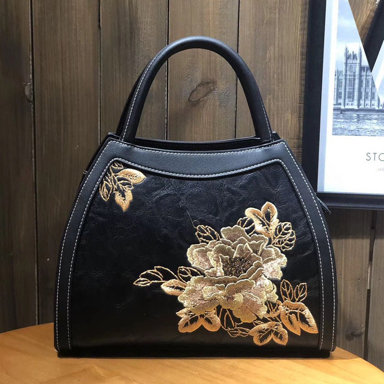 Chinese Style Embroidery Luxury Pu Leather Handbag
