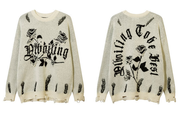 Vintage Ripped Hip Hop Knitted Men’s Sweater Pullover