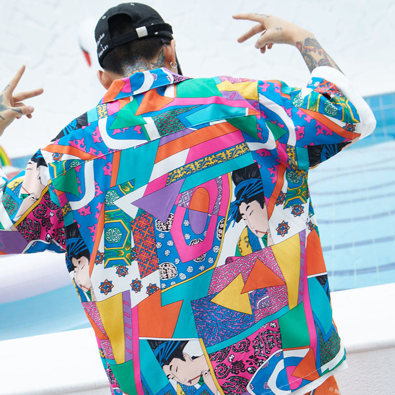 Loose Fit Short Sleeve Printed Shirt for Men