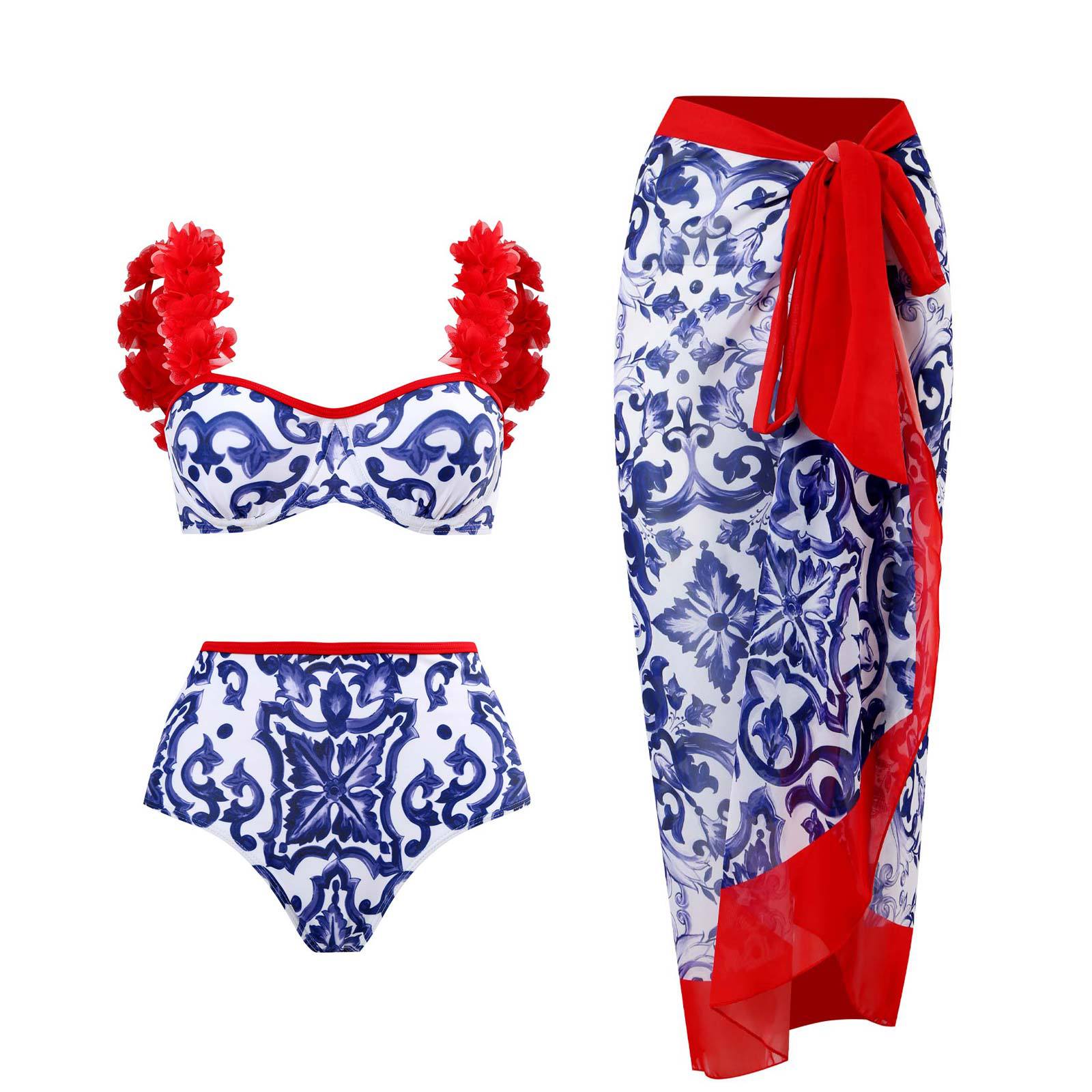 2023 Retro Three-Piece Swimsuit with Beach Skirt