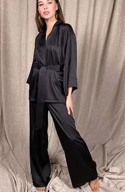 Solid Women’s Satin 2-Piece Pajama Set with Sashes