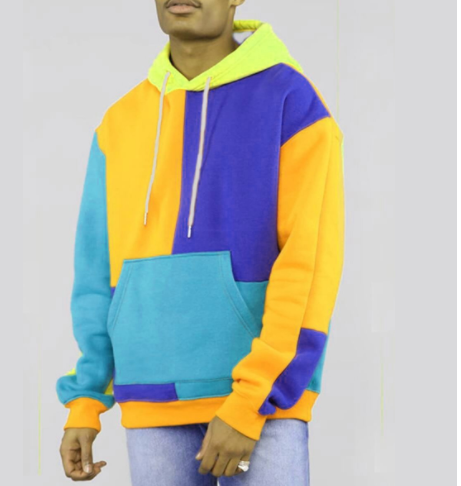 Fleece Hoodie for Men, Oversized Color Block Jacket