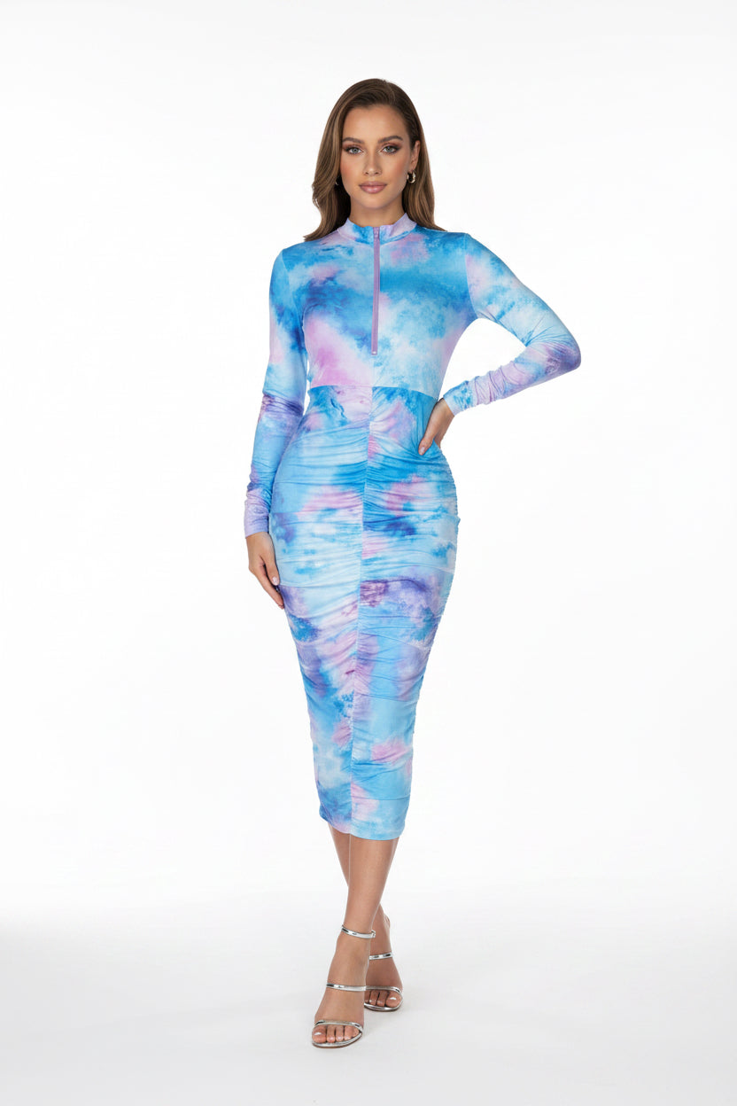 Multicolored tie-dye dress on a white background