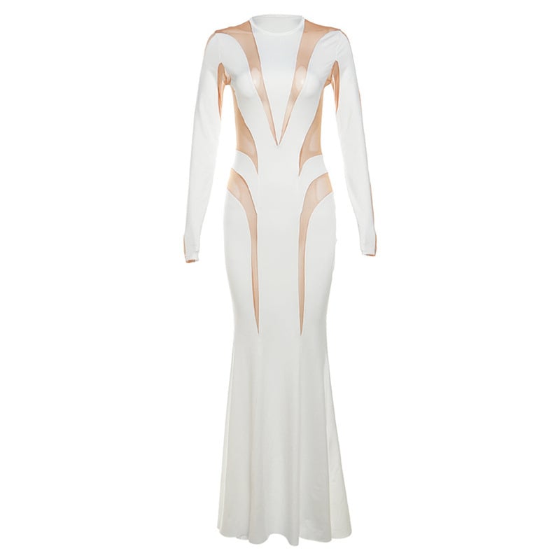 Elegant Slimming Solid Color Mesh Stitching Dress