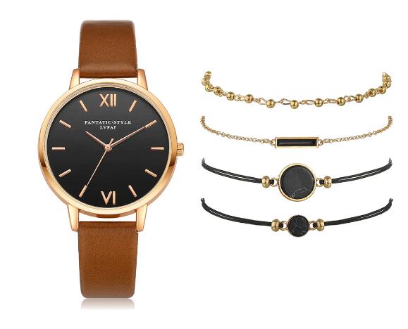 Evarisluxe Leather Strap Quartz Watch Set