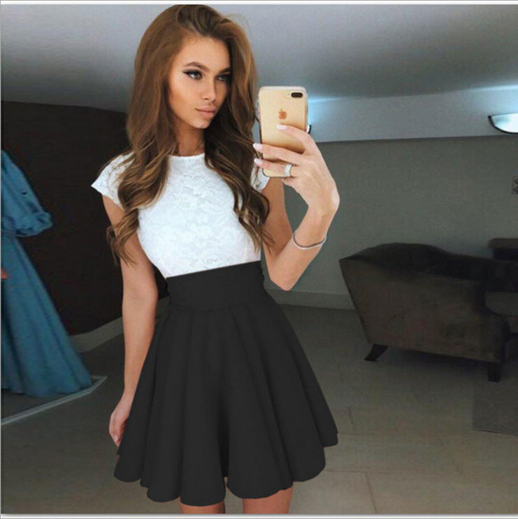 Evarisluxe Lace Patchwork Midi Dress