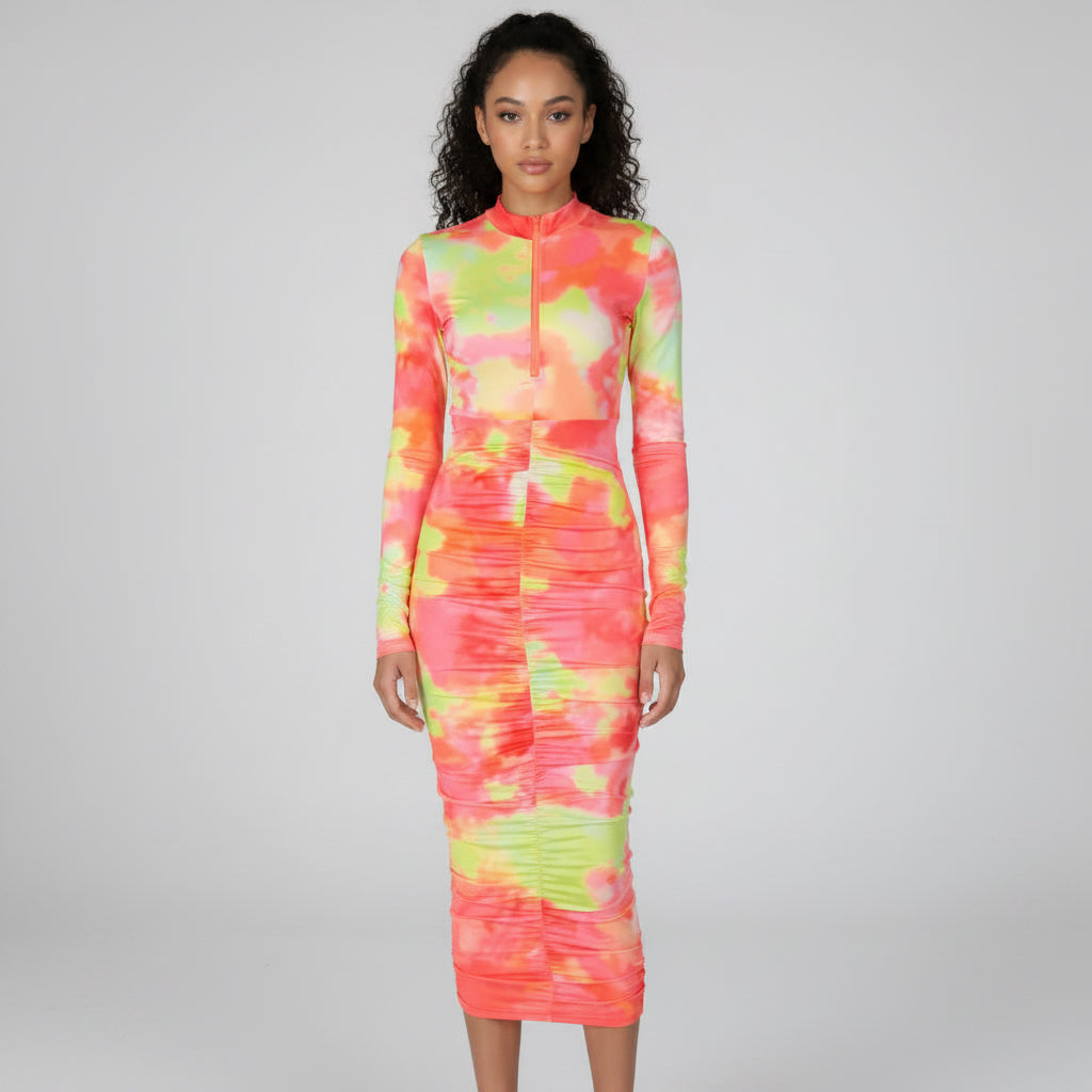 Colorful tie-dye dress on a white background