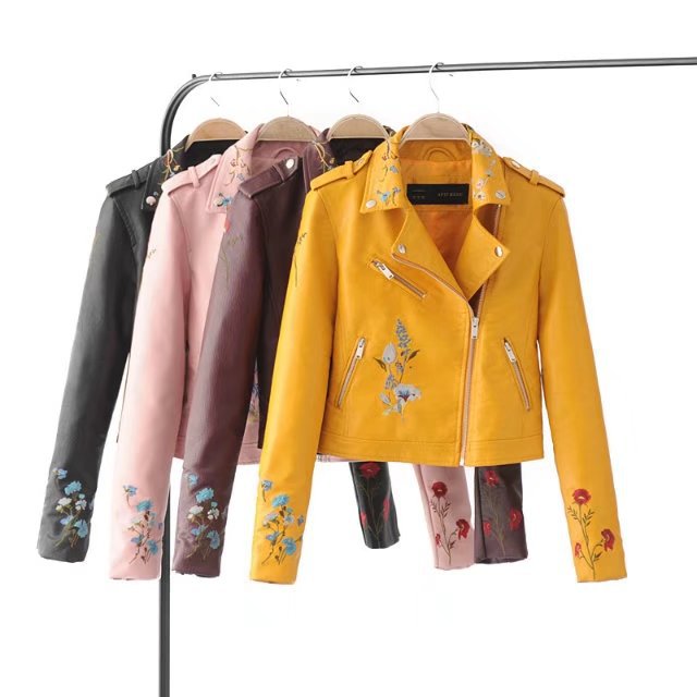 New Long Sleeve PU Leather Jacket with Zipper