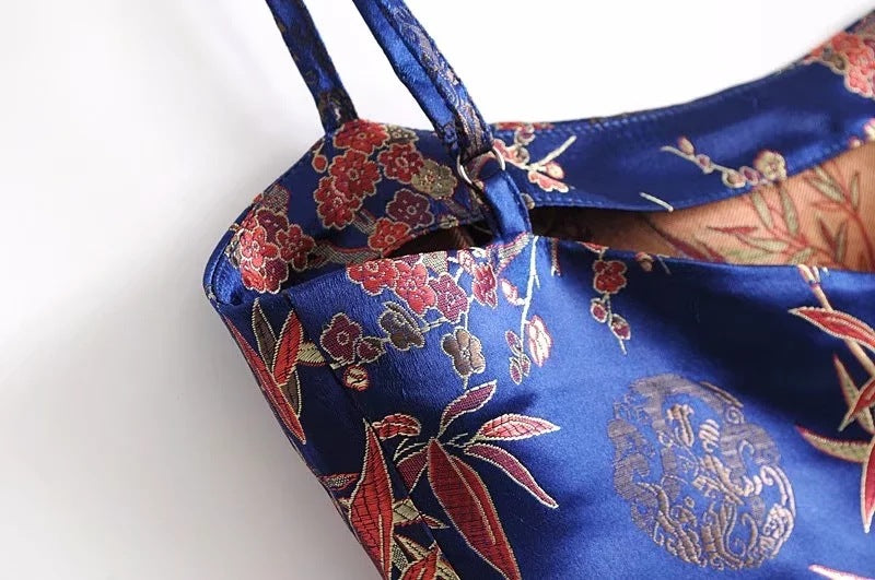 Early Spring Floral Print Chinese Style Dress