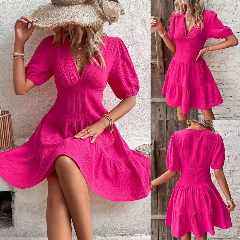 Solid Color Slim Fit Summer Dress for Women