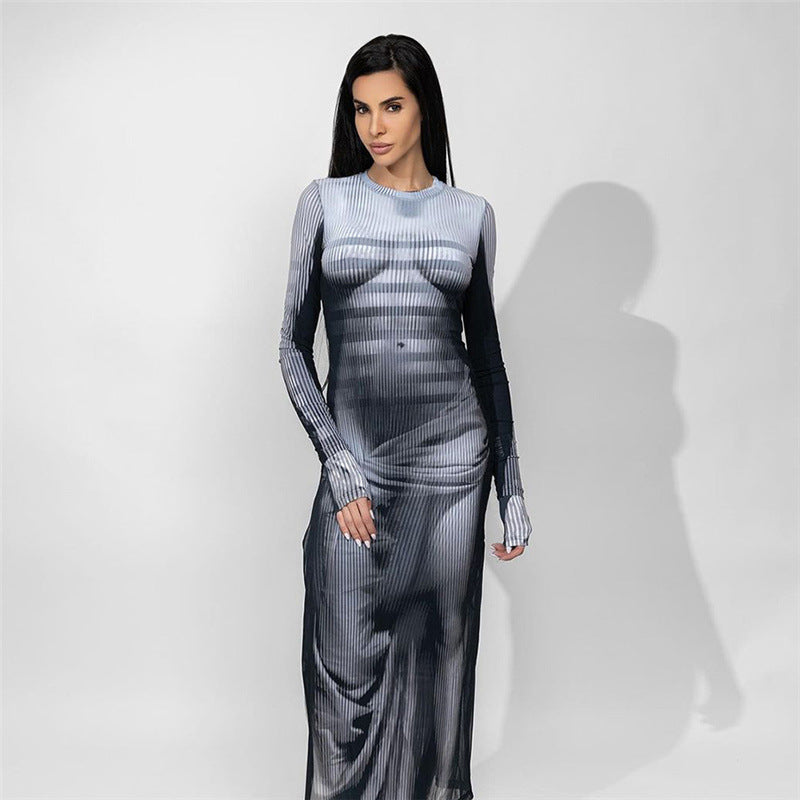 2024 Spring Women's Fashion High Waist 3D Print Dress