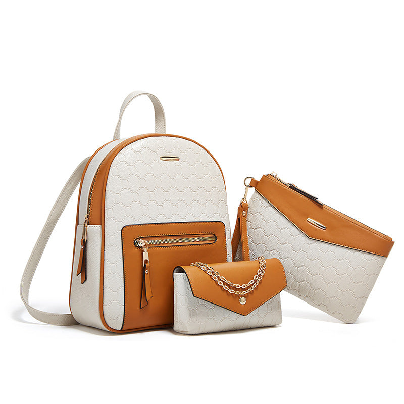 3-Piece Embossed PU Leather Backpack Set for Women