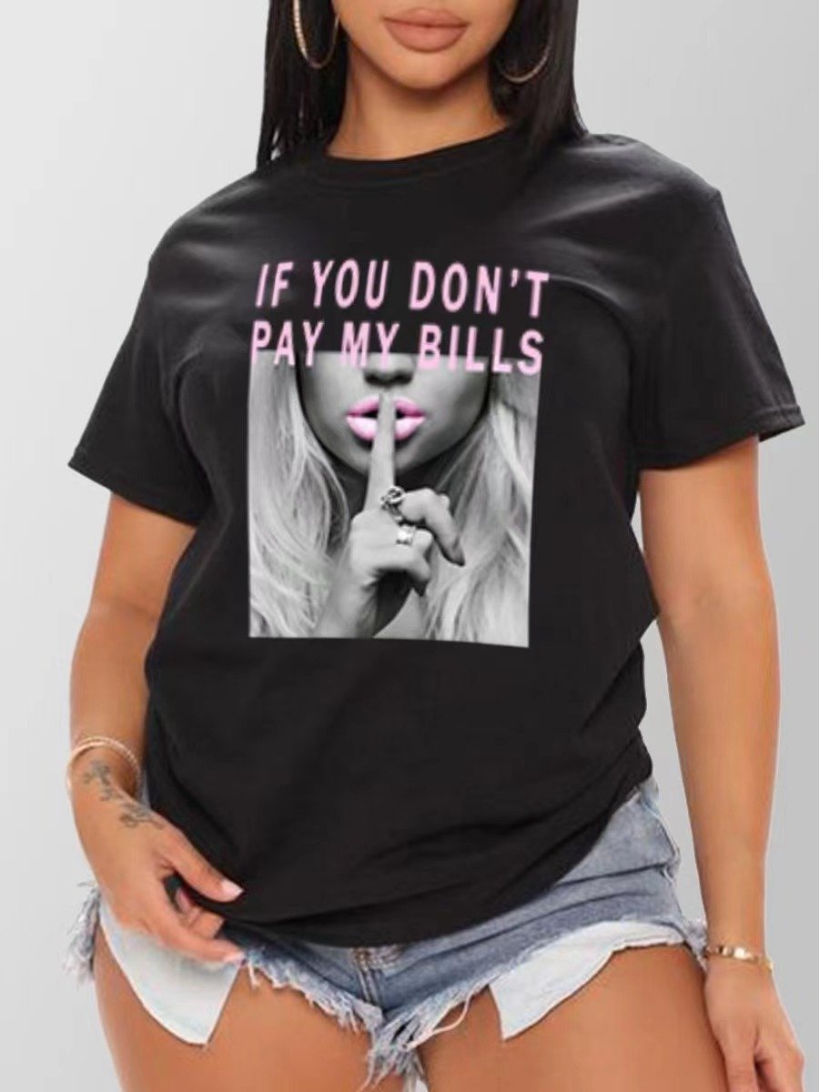 Letter Print Summer Round Neck T-shirt for Women