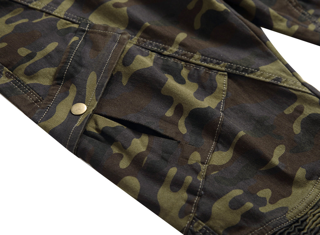 Slim Fit Camouflage Cargo Jeans for Men in Army Green