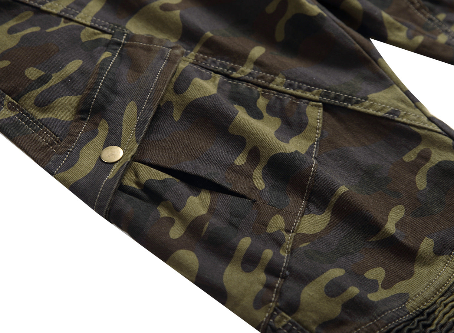 Slim Fit Camouflage Cargo Jeans for Men in Army Green