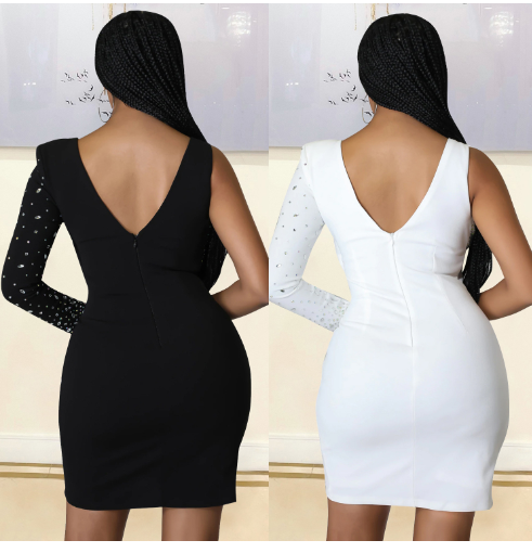 The Éclat Rhinestone One-Shoulder Dress | Evarisluxe