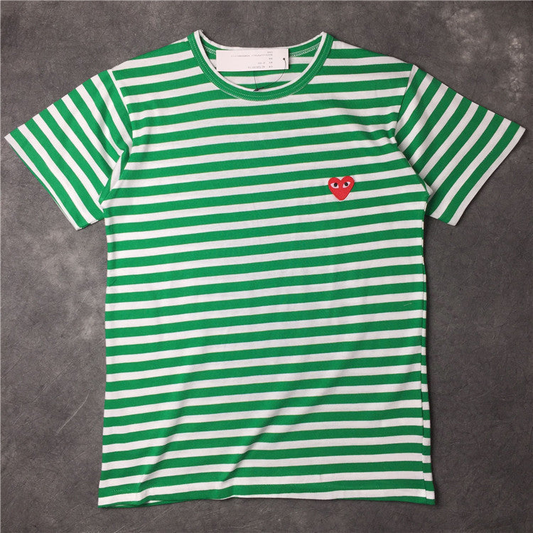 Summer Trendy Cotton Heart Stripe T-Shirt for Men/Women