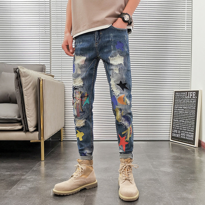 Slim Fit Embroidered Jeans for Men with Logo