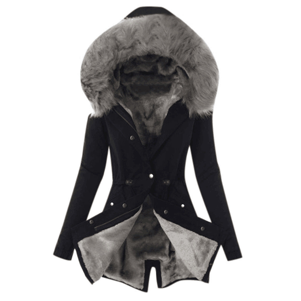 Fleece Lined Hooded Jacket with Drawstring for Women