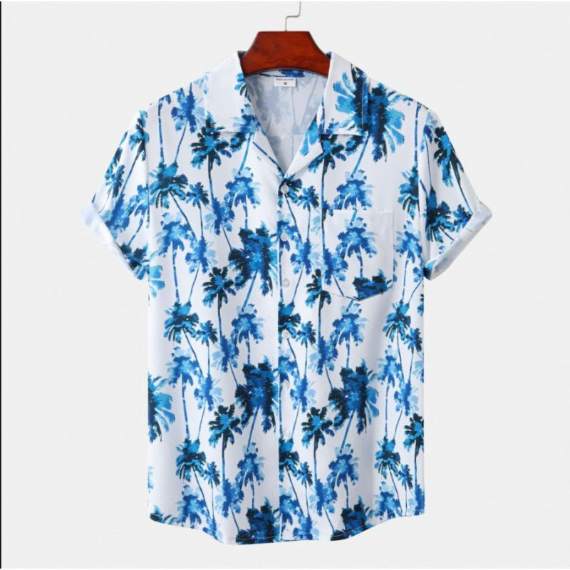 Men's Short Sleeve Hawaiian Print Shirt for Summer