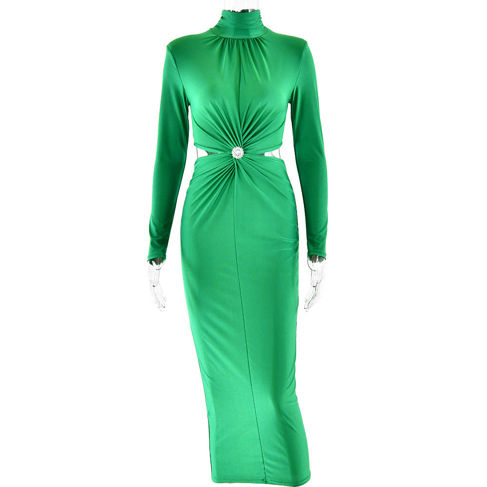 2024 Spring New Elegant Solid Color High Neck Dress
