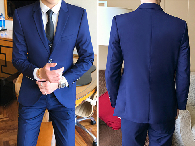 Men's Three-Piece Red Wedding Suit for Young Professionals