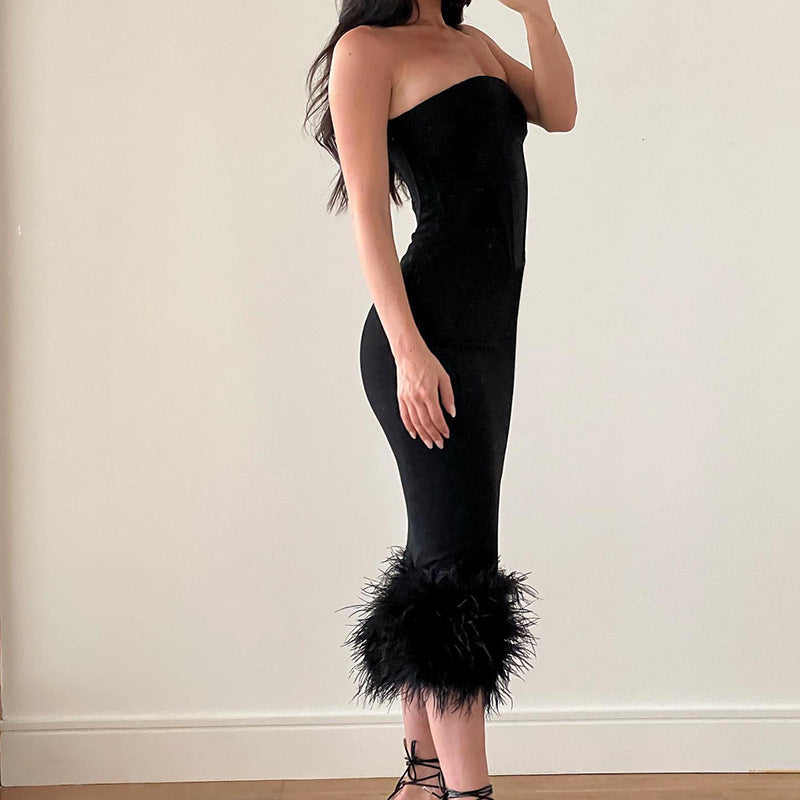 JY22203 Summer Feather Bodycon Dress for Women 2023