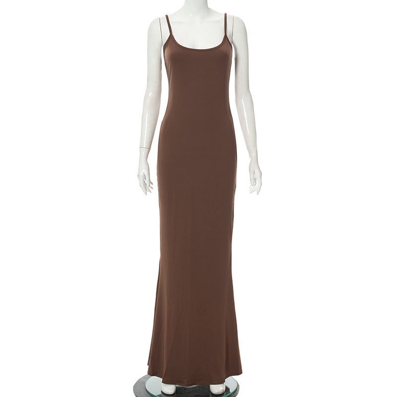 Slim Peach Fishtail Sleeveless Dress for Women
