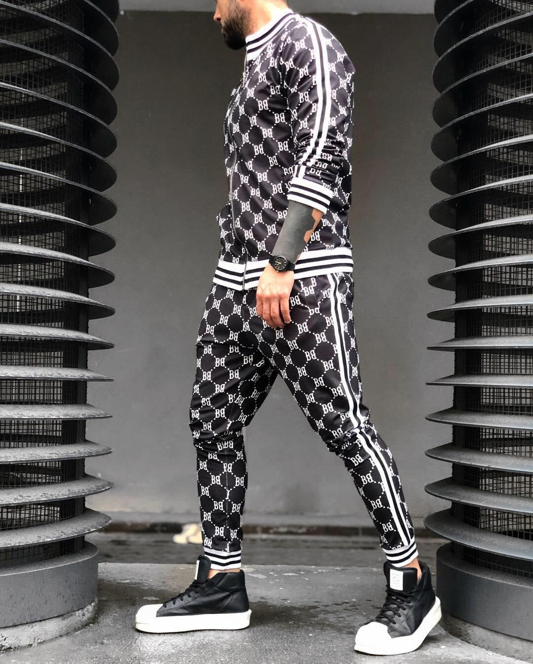 Men's Casual 3D Printed Fitness Hoodie and Tracksuit Set