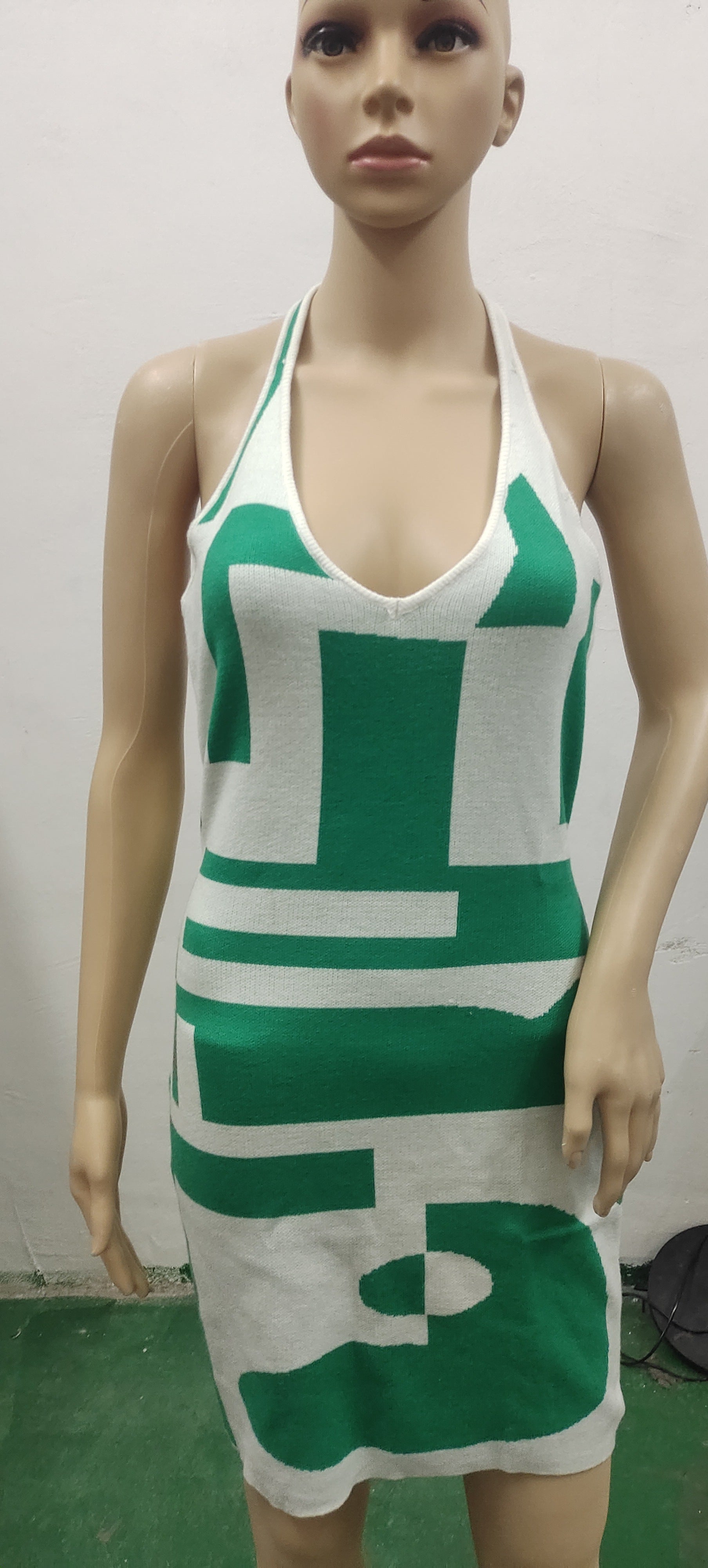 2022 Spring Color Block Sexy V-Neck Knit Dress