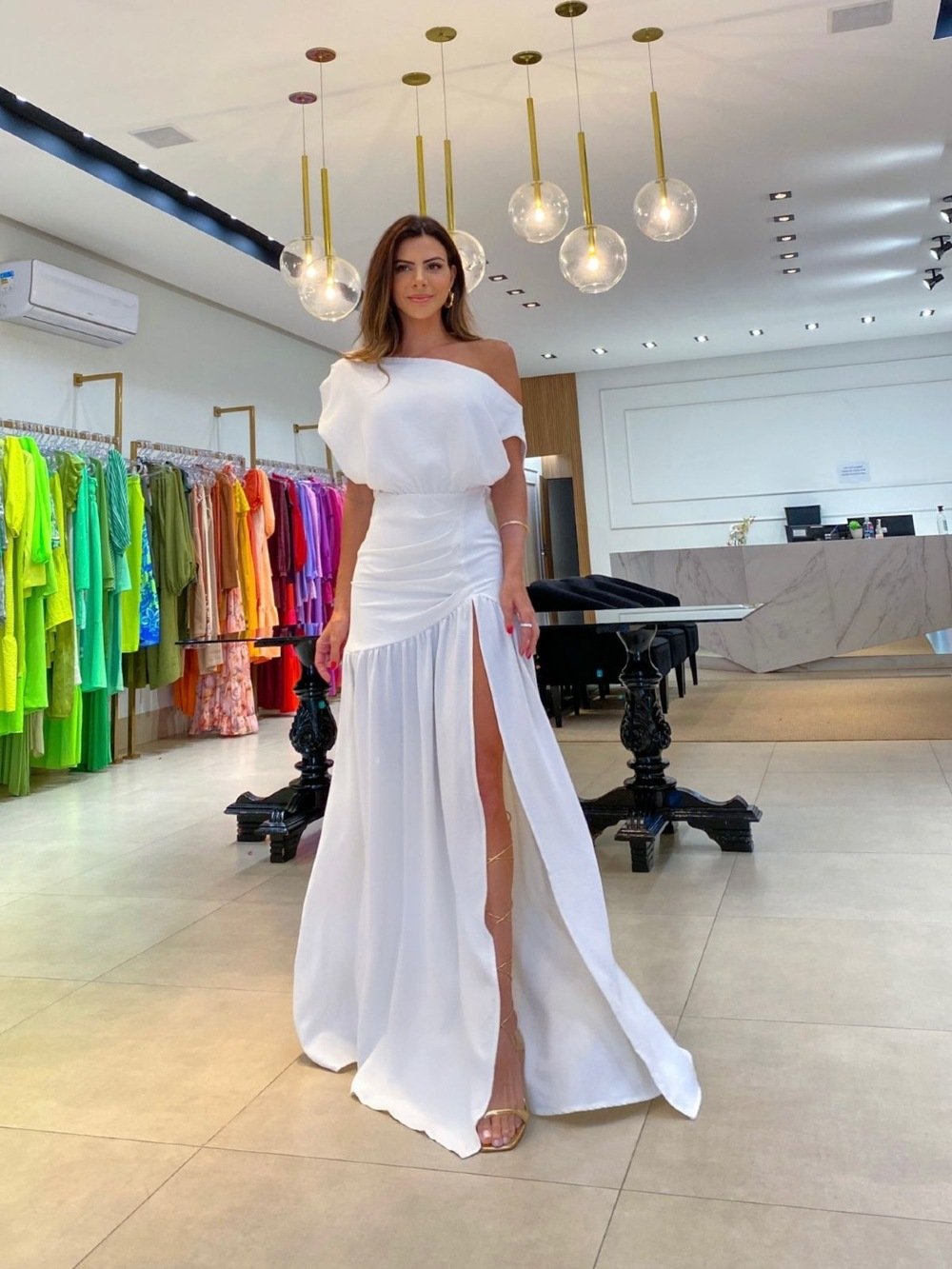 Evarisluxe Waistband Slit Floor-Length Dress