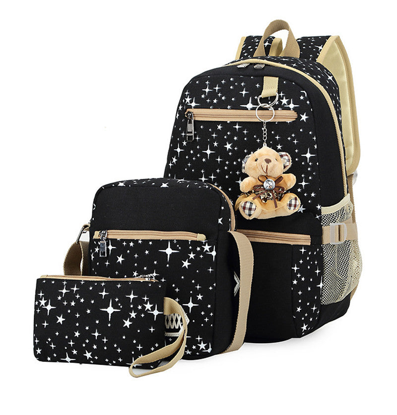3-Piece Korean Style Cotton Canvas Backpack Set
