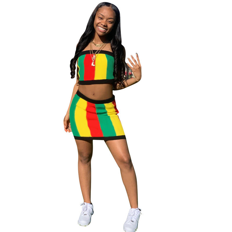 DN8240 Women's Striped Print Two-Piece Set Outfit