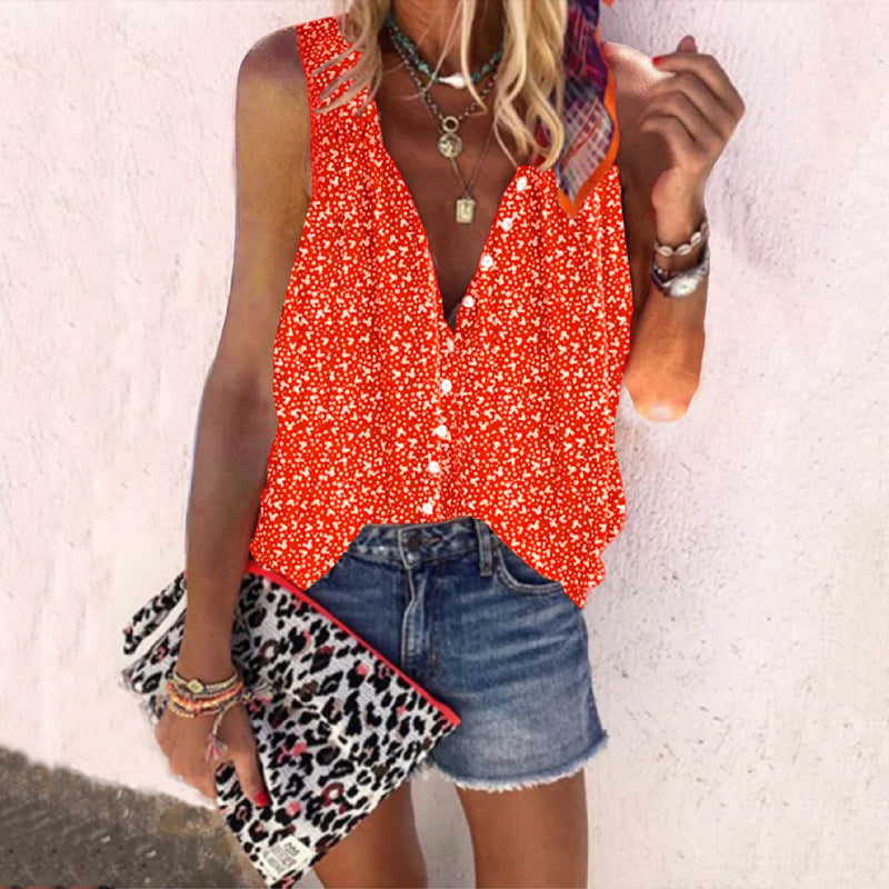 Summer Casual Loose Printed Sleeveless Shirt for Women