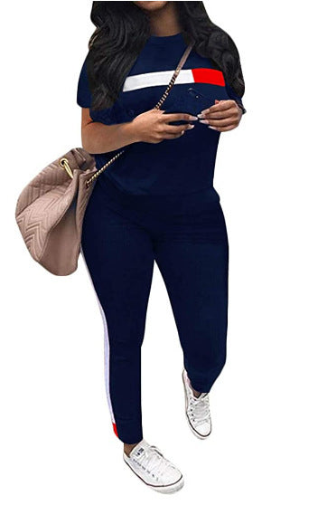 S3556 Summer Women's Casual Striped Sports Set