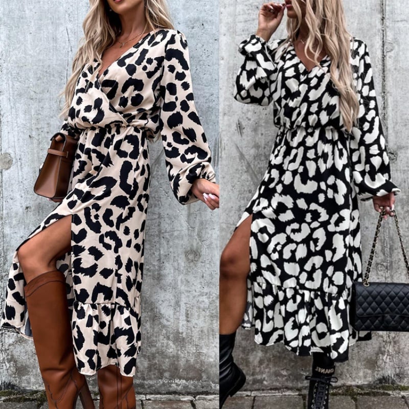 Leopard Print Long Sleeve Dress for Women