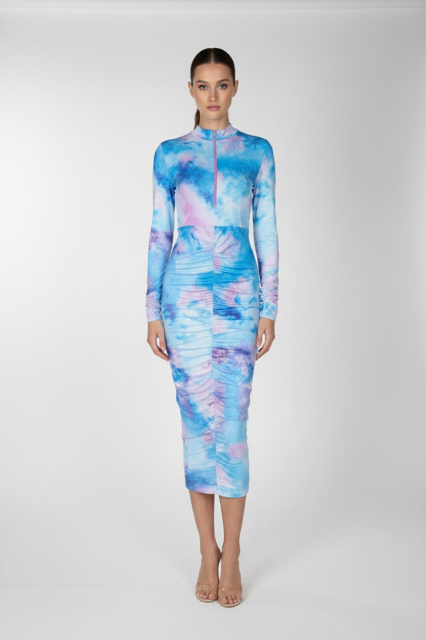 Multicolored tie-dye dress on a white background
