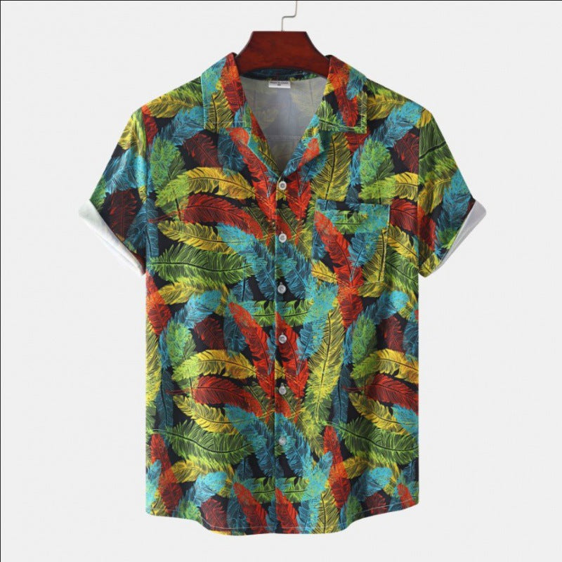 Men's Short Sleeve Hawaiian Print Shirt for Summer