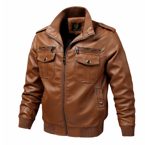 Large Size PU Leather Multi-Pocket Cargo Jacket