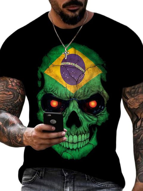 3D Skull Hip Hop O-Neck T-Shirt for Men