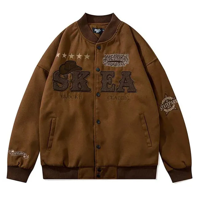 Retro Letter Embroidery Bomber Jacket for Men and Women