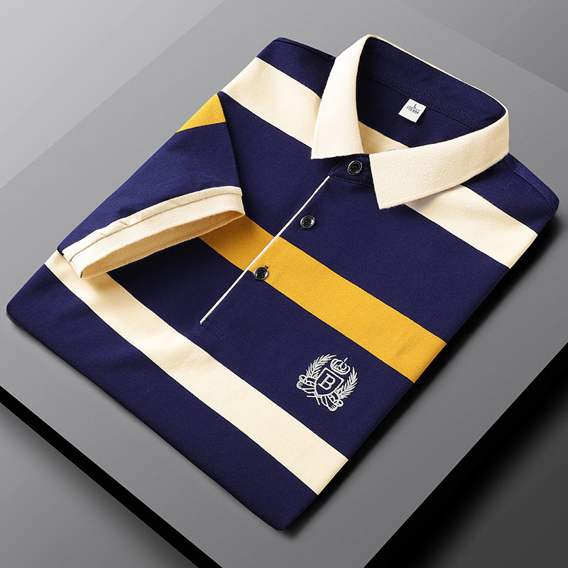 Men's Short-Sleeved Striped Cotton Polo T-Shirt