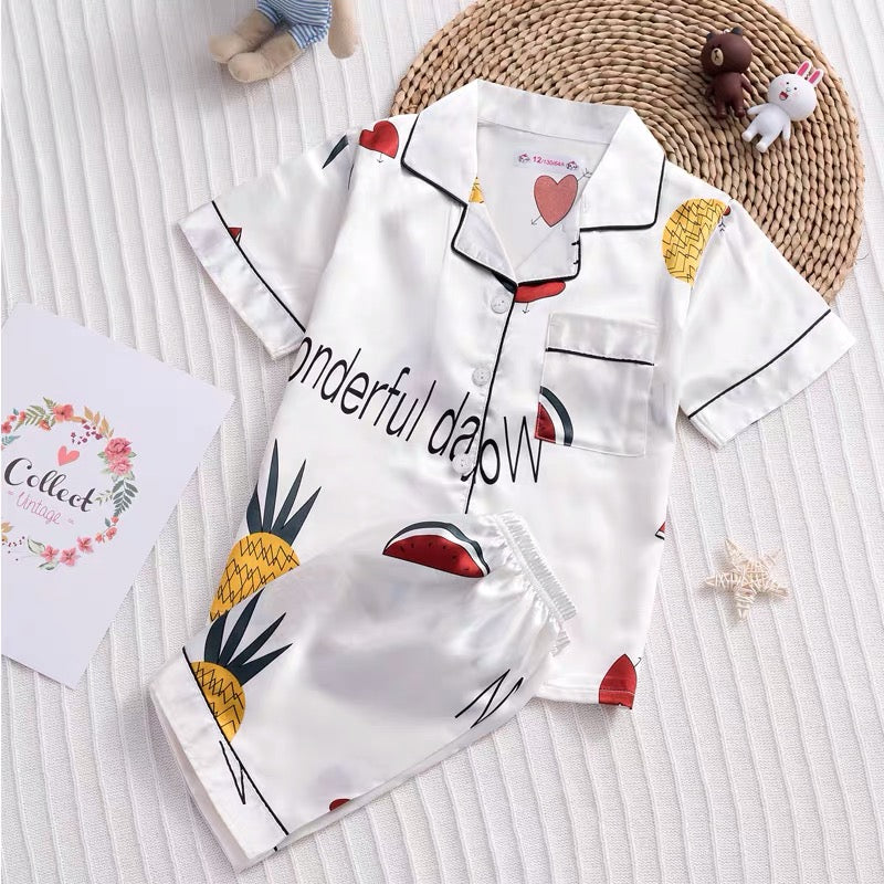 Summer Silk Pajamas for Women - Cute Short Sleeve Set