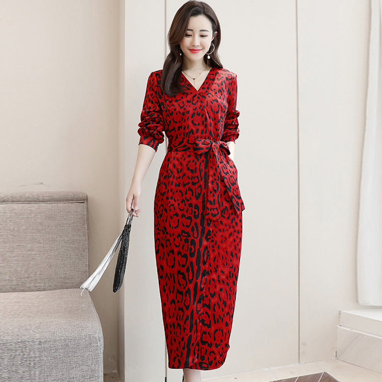 Red Leopard Print Bodycon Midi Dress for Spring