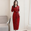 Red Leopard Print Bodycon Midi Dress for Spring