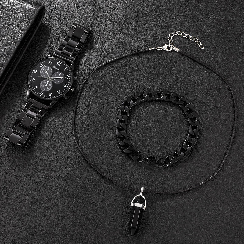3PCS Men's Fashion Business Watches with Necklace Set
