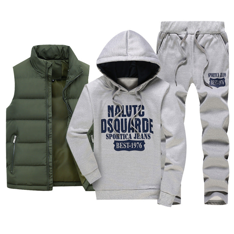 Men's Casual Sportswear Set with Vest and Hoodie (3 Pieces)